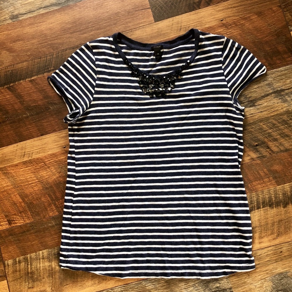 J.CREW Jeweled Striped T-Shirt - Picture 2 of 7